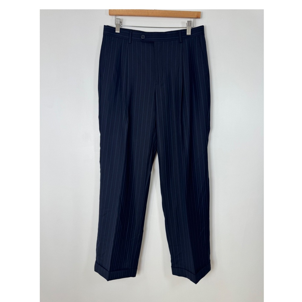 Professional Botany 500 Mens 31 Short Dress Pants Navy‎ Pinstripe Wool Cashmere